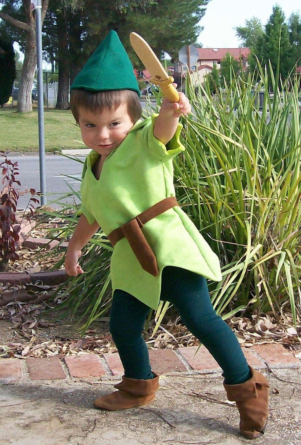 Best ideas about DIY Toddler Peter Pan Costume
. Save or Pin Peter Pan Costume Child Size Faux Lime Green Suede Tunic Green Now.