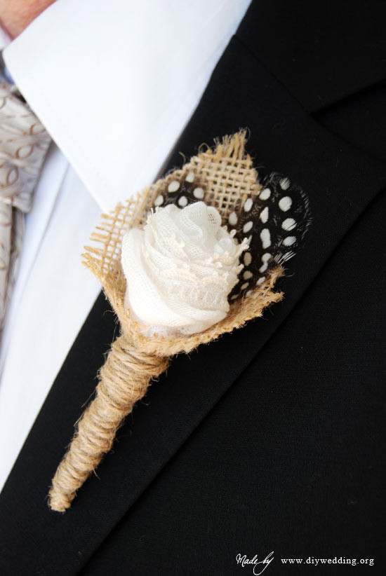 Best ideas about DIY Wedding Boutonniere
. Save or Pin DIY Wedding Burlap Boutonnieres With Feathers Now.