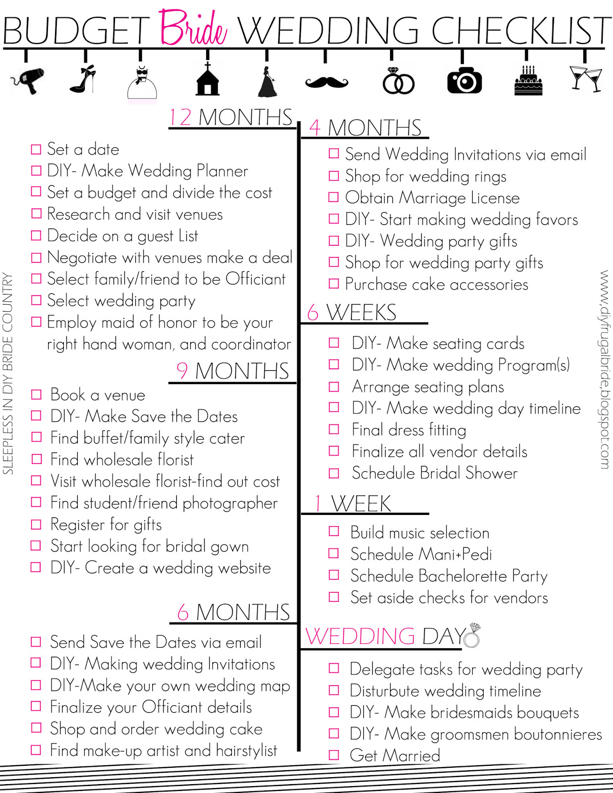 Best ideas about DIY Wedding Checklist
. Save or Pin Sleepless in DIY Bride Country Bud Bride Wedding Now.