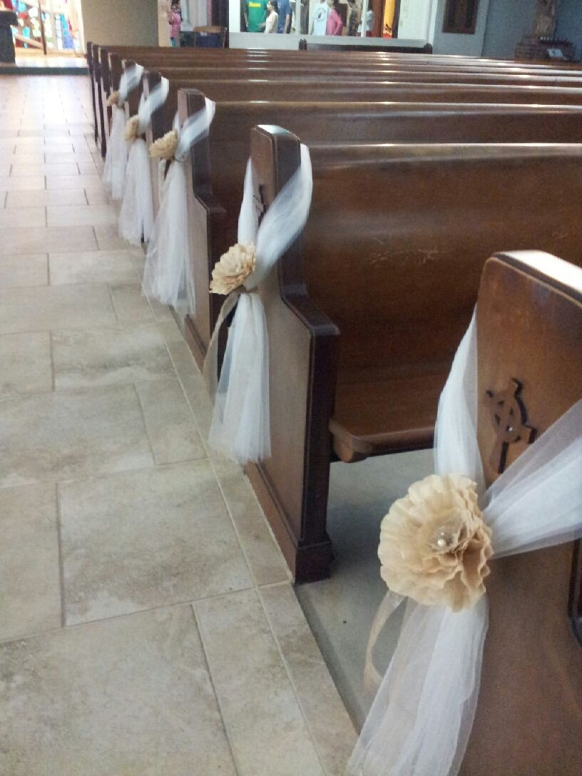 Best ideas about DIY Wedding Pew Decorations
. Save or Pin pew decoration tulle and paper flowers Now.