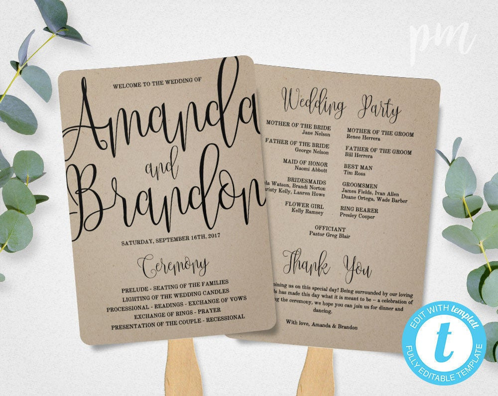 Best ideas about DIY Wedding Program Fans
. Save or Pin Wedding Program Fan Template Calligraphy Script Printable Now.