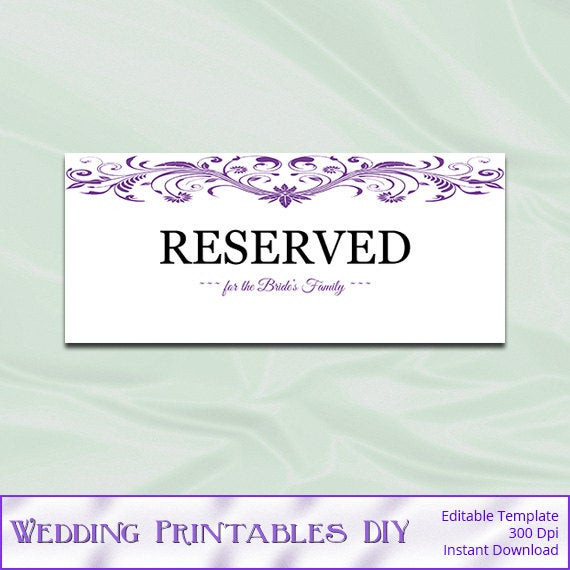 Best ideas about DIY Wedding Signs Templates
. Save or Pin Items similar to Purple Wedding Reserved Sign Template Now.