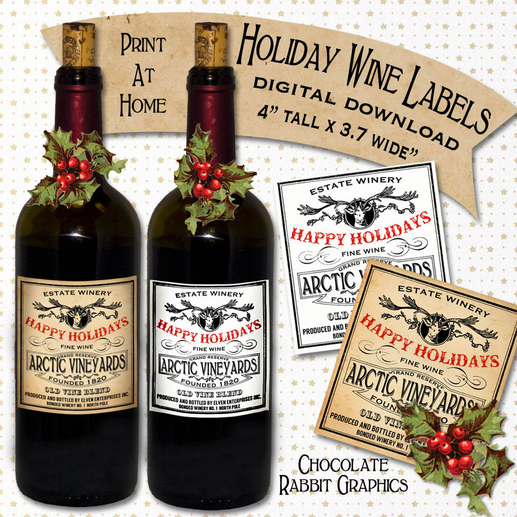 Best ideas about DIY Wine Bottle Labels
. Save or Pin Holiday Wine Bottle Labels DIY Printable Digital Download Now.