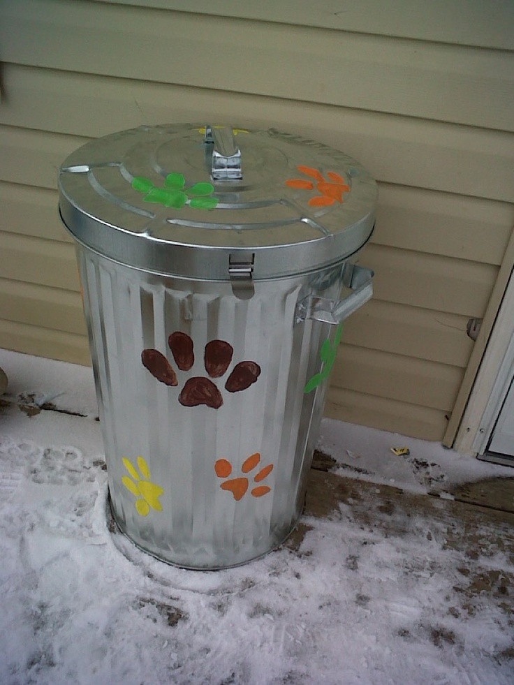 Best ideas about Dog Proof Trash Can DIY
. Save or Pin Steel garbage can with painted paw prints to hold dog food Now.