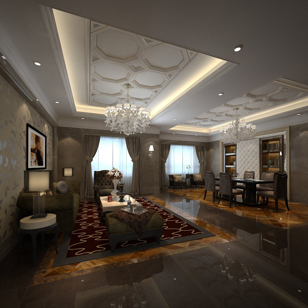 Best ideas about Fancy Living Room
. Save or Pin Fancy living room bined with dining room 3D Model x Now.