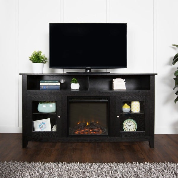 Best ideas about Fireplace Tv Stand Black
. Save or Pin Shop 58 inch Black Wood Highboy Fireplace TV Stand Now.