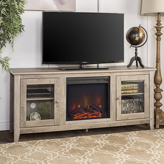 Best ideas about Fireplace Tv Stand Walmart
. Save or Pin 58" Wood Media TV Stand Console with Fireplace Grey Wash Now.