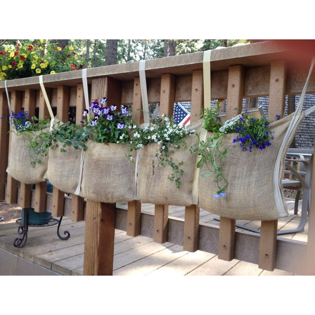 Best ideas about Garden Planter Hanging Over Balcony Railings
. Save or Pin Burlap planter hanging from the deck railing Now.