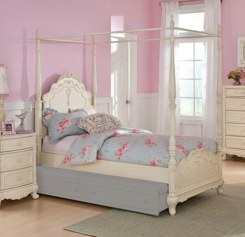 Best ideas about Girls Bedroom Set
. Save or Pin DREAMY WHITE FINISH TWIN GIRLS POSTER CANOPY BED BEDROOM Now.