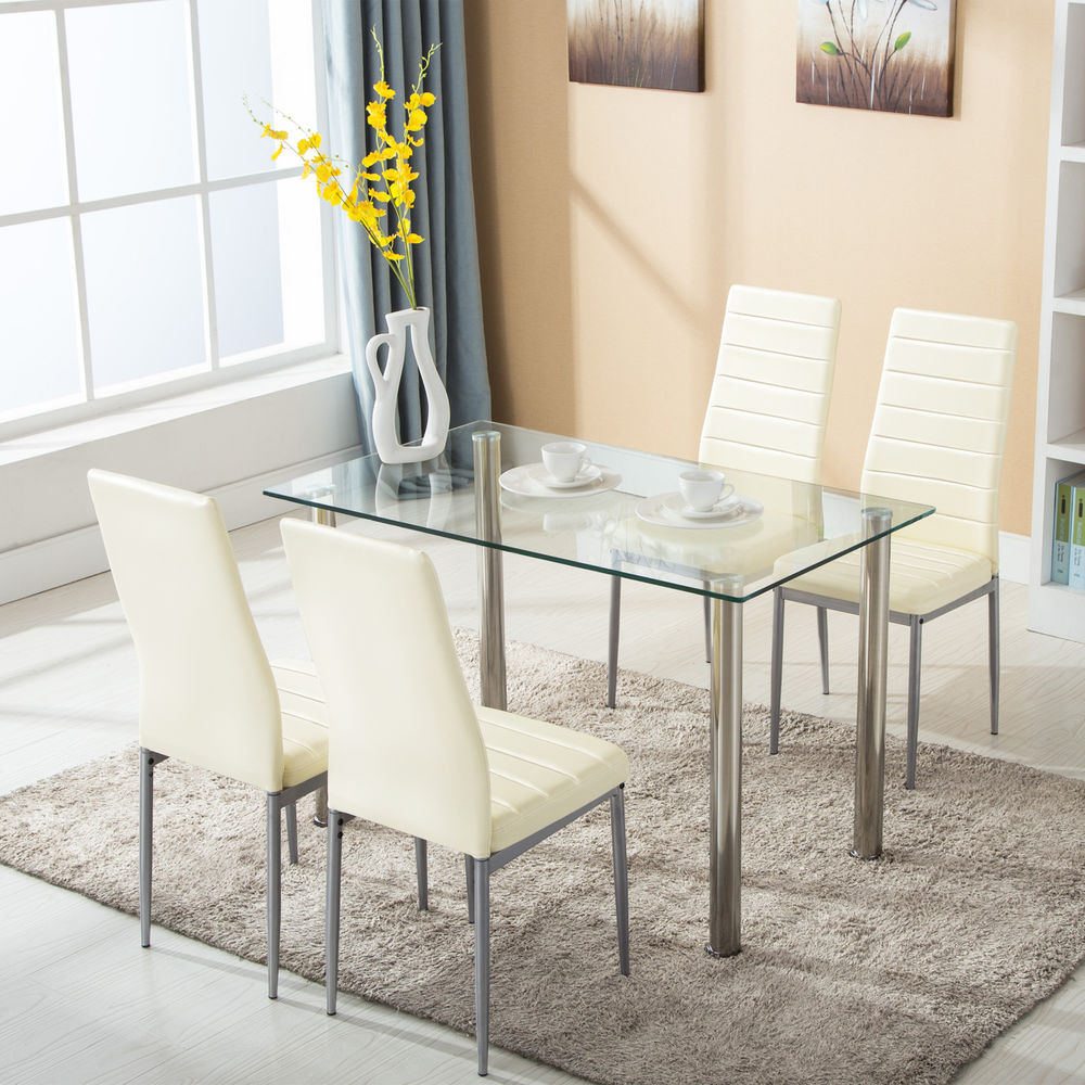 Best ideas about Glass Dining Table
. Save or Pin 5 Piece Dining Table Set w 4 Chairs Glass Metal Kitchen Now.