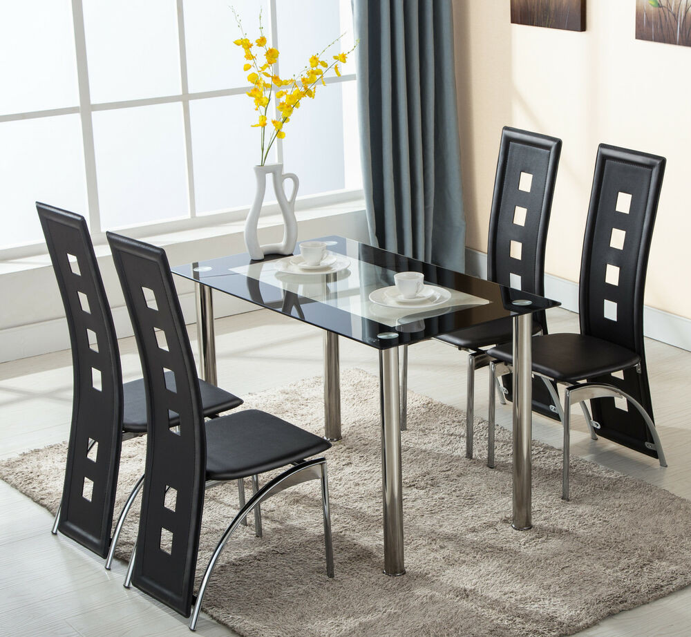 Best ideas about Glass Dining Table
. Save or Pin 5 Piece Glass Dining Table Set 4 Leather Chairs Kitchen Now.