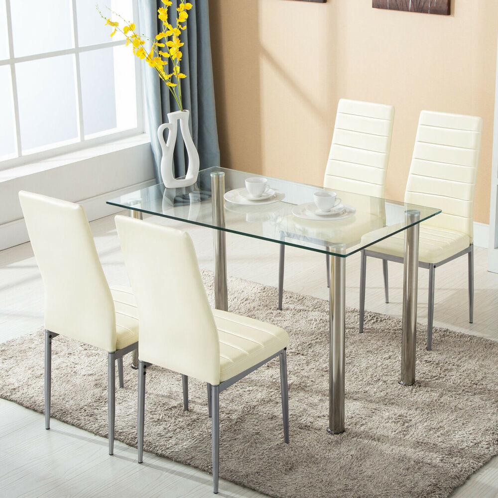 Best ideas about Glass Dining Table Set
. Save or Pin 5 Piece Dining Table Set w 4 Chairs Glass Metal Kitchen Now.