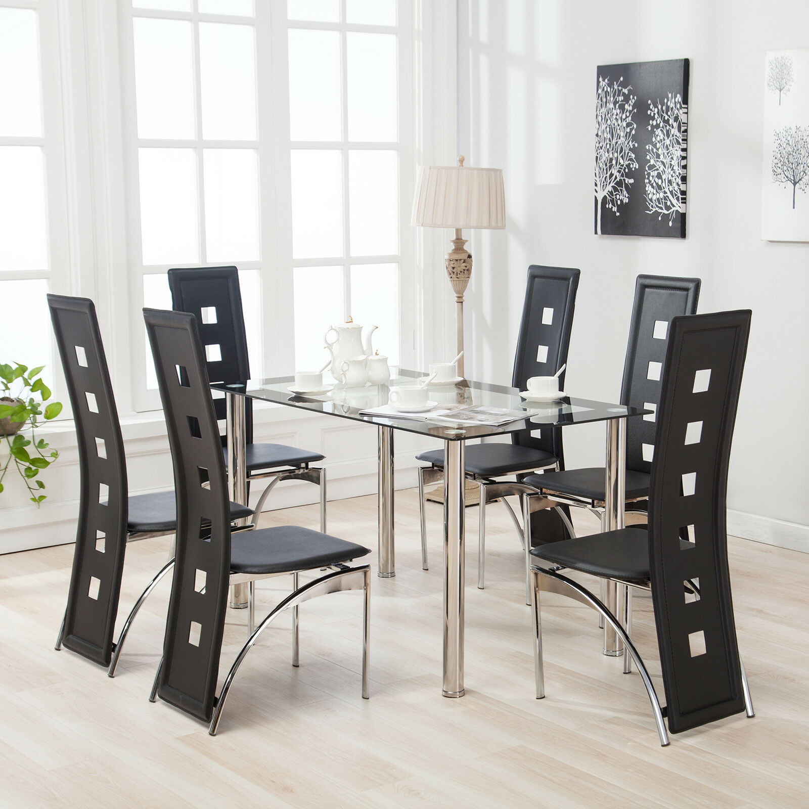 Best ideas about Glass Dining Table Set
. Save or Pin 7 Piece Dining Table Set and 6 Chairs Glass Metal Kitchen Now.