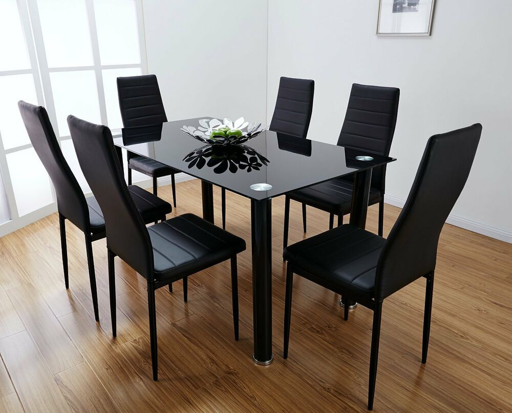 Best ideas about Glass Dining Table Set
. Save or Pin Lunar Rectangle Glass Dining Table Set and 6 Black Faux Now.