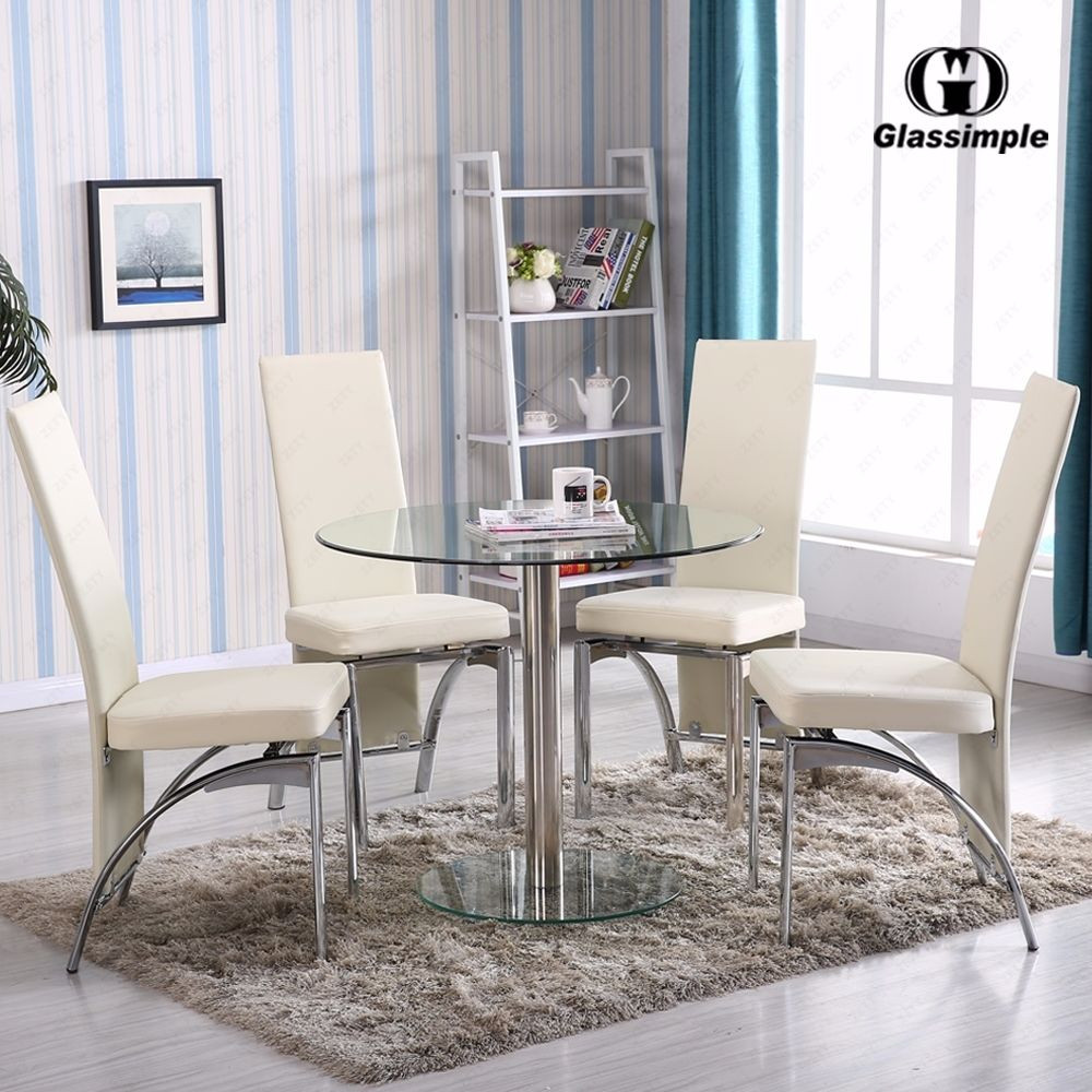 Best ideas about Glass Dining Table Set
. Save or Pin 5 Piece Dining Table Set Round Glass 4 Chairs Kitchen Room Now.