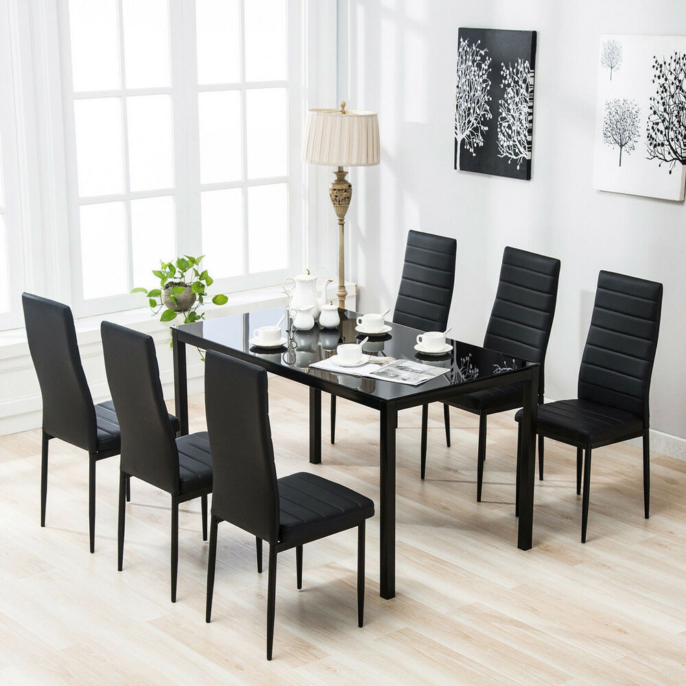 Best ideas about Glass Dining Table Set
. Save or Pin 7 Piece Dining Table Set 6 Chairs Black Glass Metal Now.