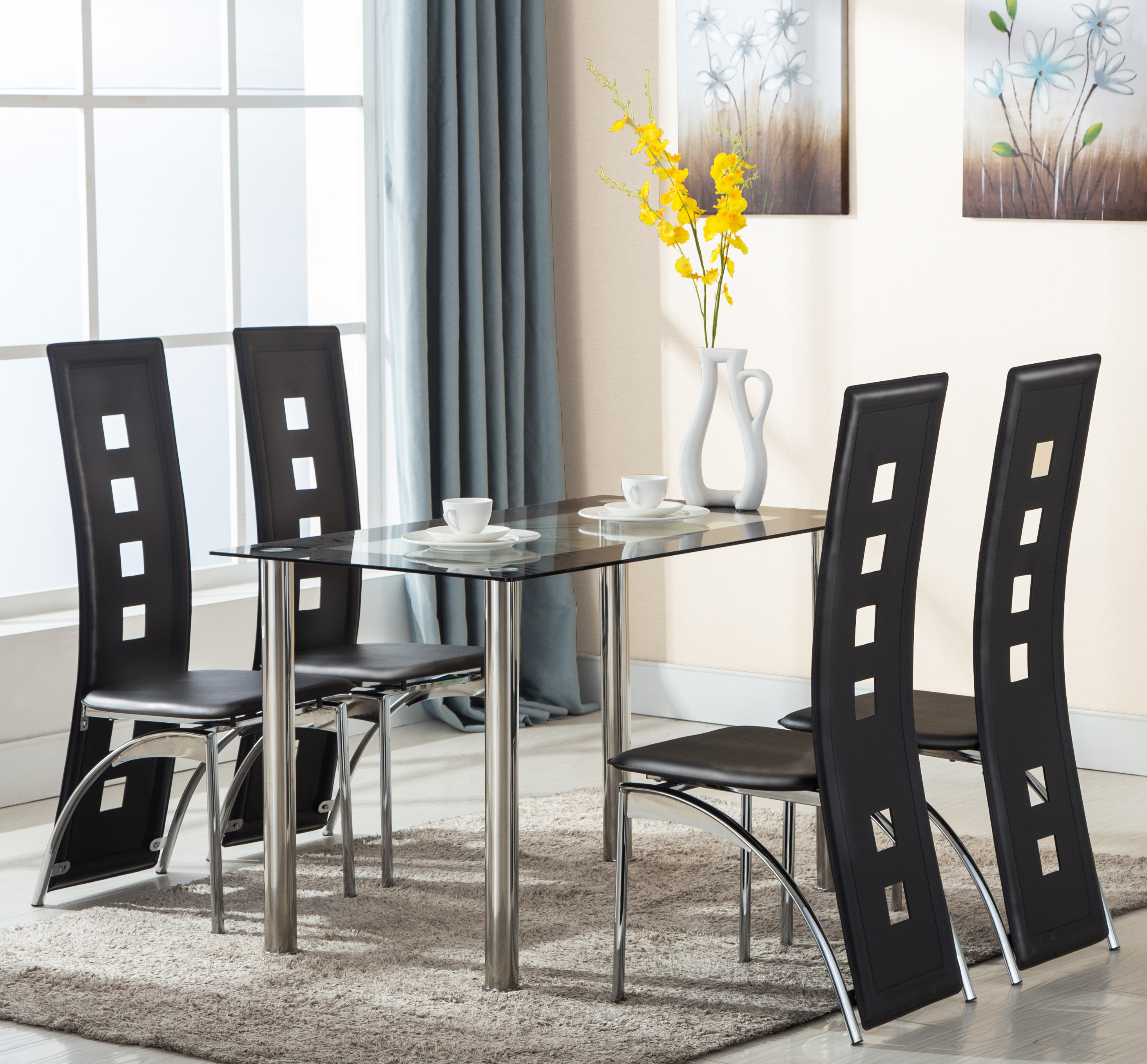 Best ideas about Glass Dining Table Set
. Save or Pin 5 Piece 4 Leather Chairs Glass Dining Table Set Kitchen Now.