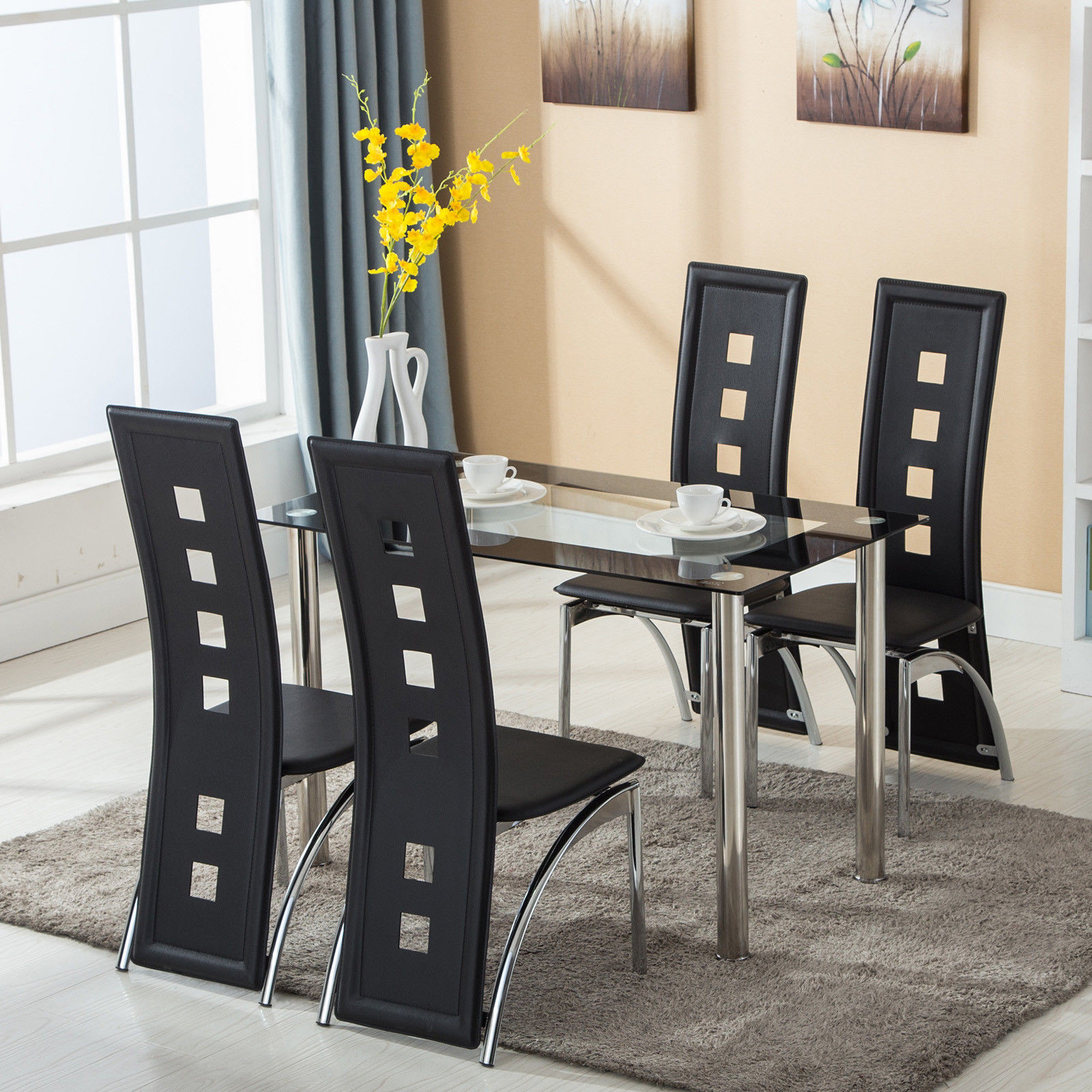 Best ideas about Glass Dining Table Set
. Save or Pin 5 Piece Dining Set Glass Top Table and 4 Leather Chair for Now.