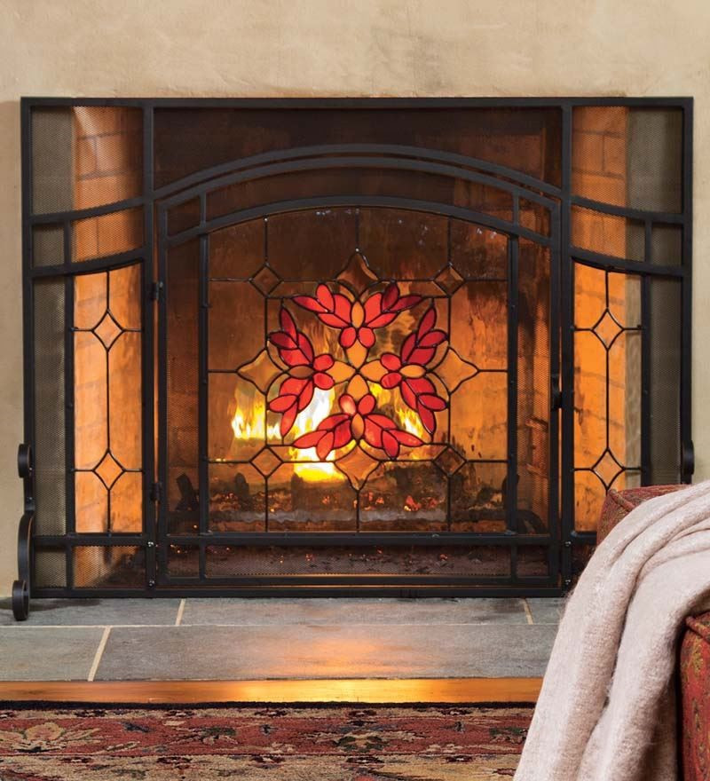 Best ideas about Glass Fireplace Screen
. Save or Pin Amber & Crimson Stained Glass Fire Screen w Door 44W x Now.