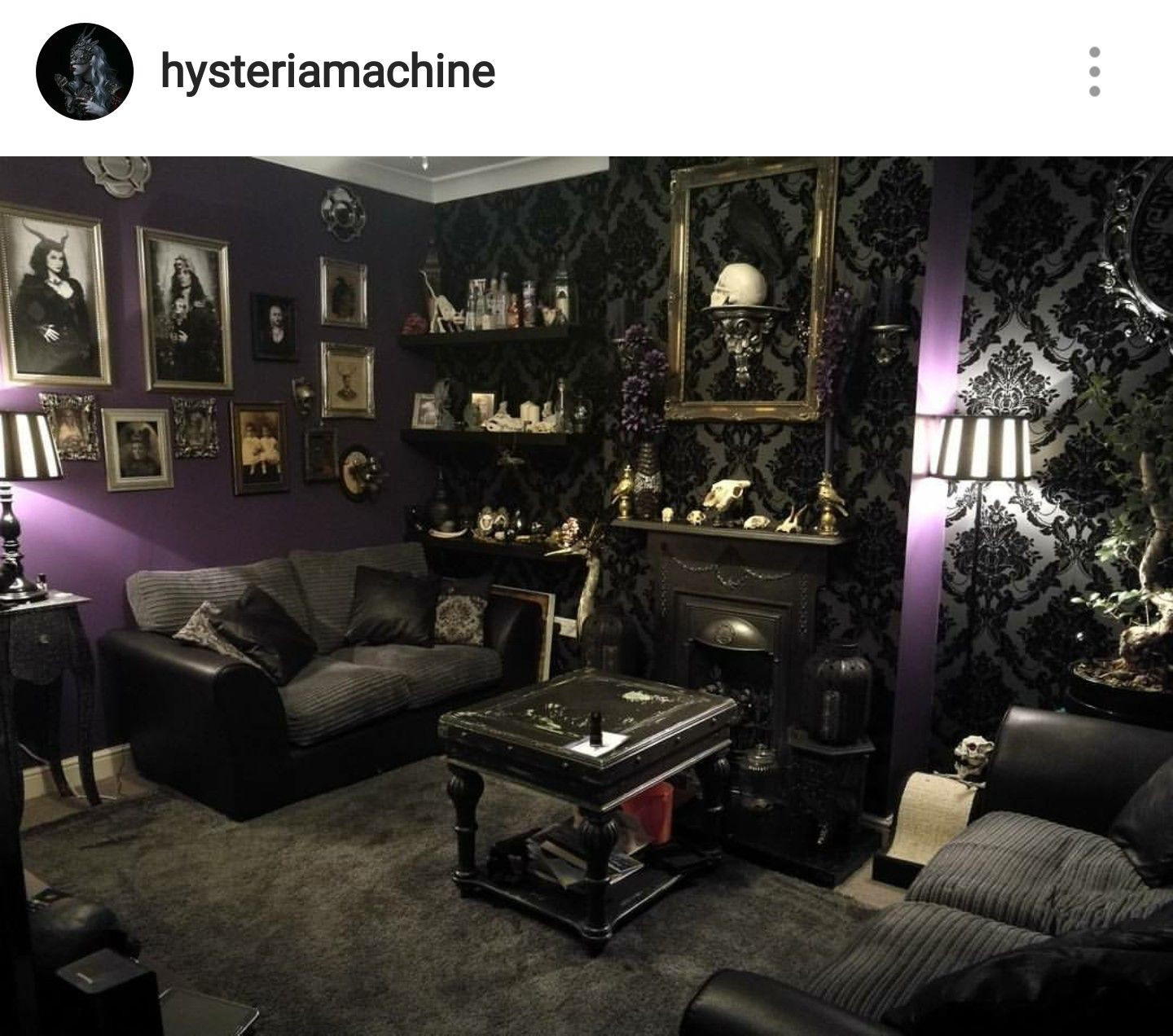 Best ideas about Gothic Living Room
. Save or Pin Grey damask and purple goth living room Now.