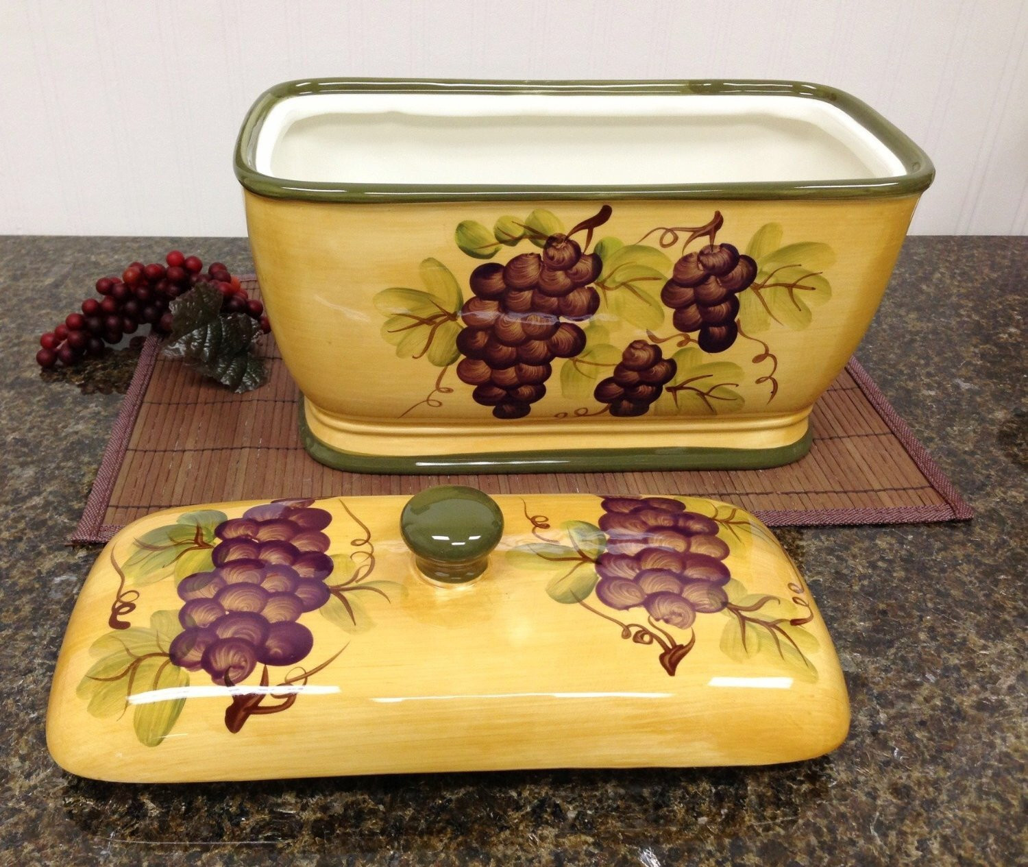 Best ideas about Grape Wine Kitchen Decor
. Save or Pin Kitchen Decor Grape Desing Tuscany Wine Bread Canister Box Now.