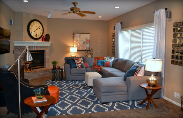 Best ideas about Gray Family Room
. Save or Pin Casual Orange Blue and Gray Family Room Traditional Now.