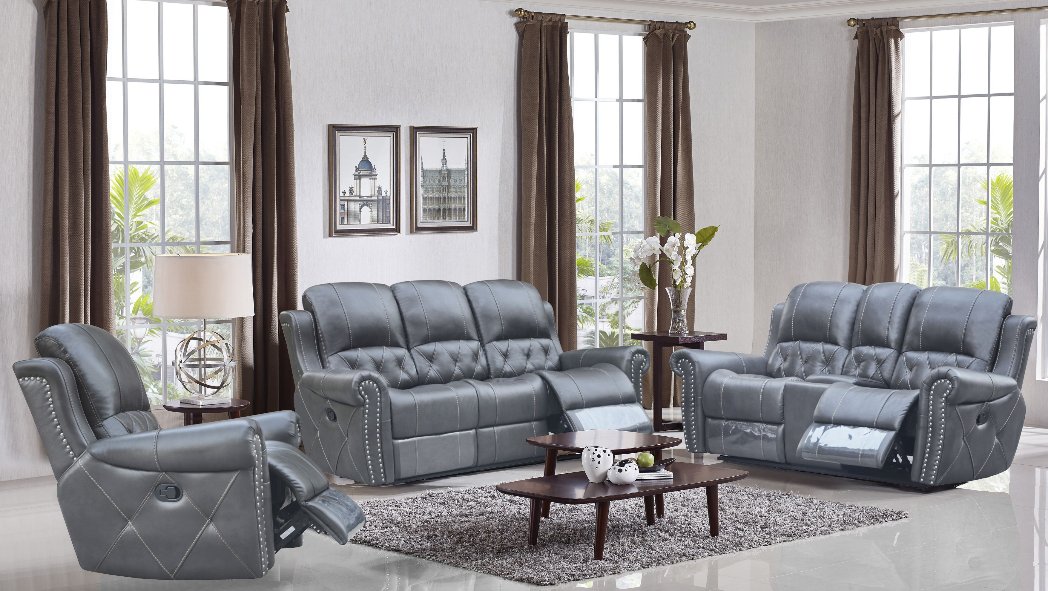 Best ideas about Gray Leather Sofa Set
. Save or Pin Hunter Reclining 3 PC Sofa Set Leather Air Code G12 Now.