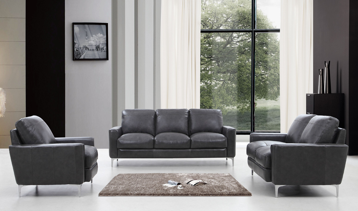 Best ideas about Gray Leather Sofa Set
. Save or Pin Divani Casa Empire Modern Dark Grey Leather Sofa Set Now.
