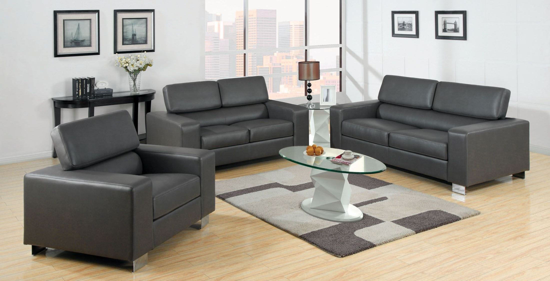 Best ideas about Gray Leather Sofa Set
. Save or Pin Makri Gray Bonded Leather Match Living Room Set from Now.