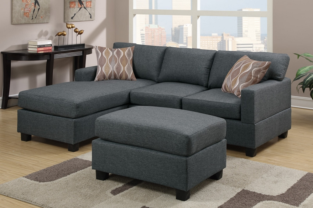 Best ideas about Grey Sectional Sofa With Chaise
. Save or Pin Blue Grey Fabric Reversible Chaise Sectional Sofa With Ottoman Now.