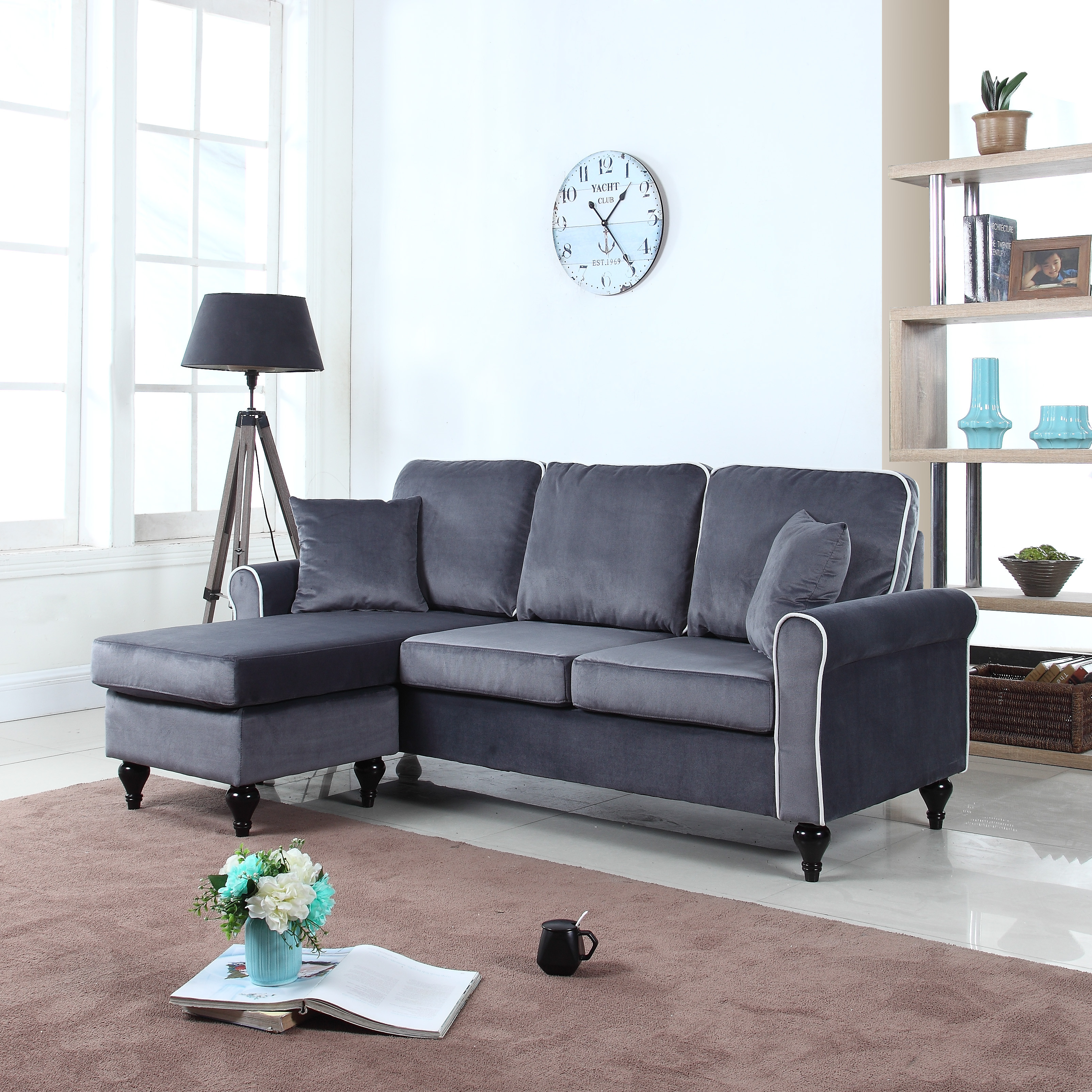Best ideas about Grey Sectional Sofa With Chaise
. Save or Pin Traditional Small Space Grey Velvet Sectional Sofa with Now.