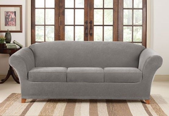 Best ideas about Grey Sofa Slipcover
. Save or Pin Sure Fit flannel gray 3 cushion Stretch Pique Sofa surefit Now.