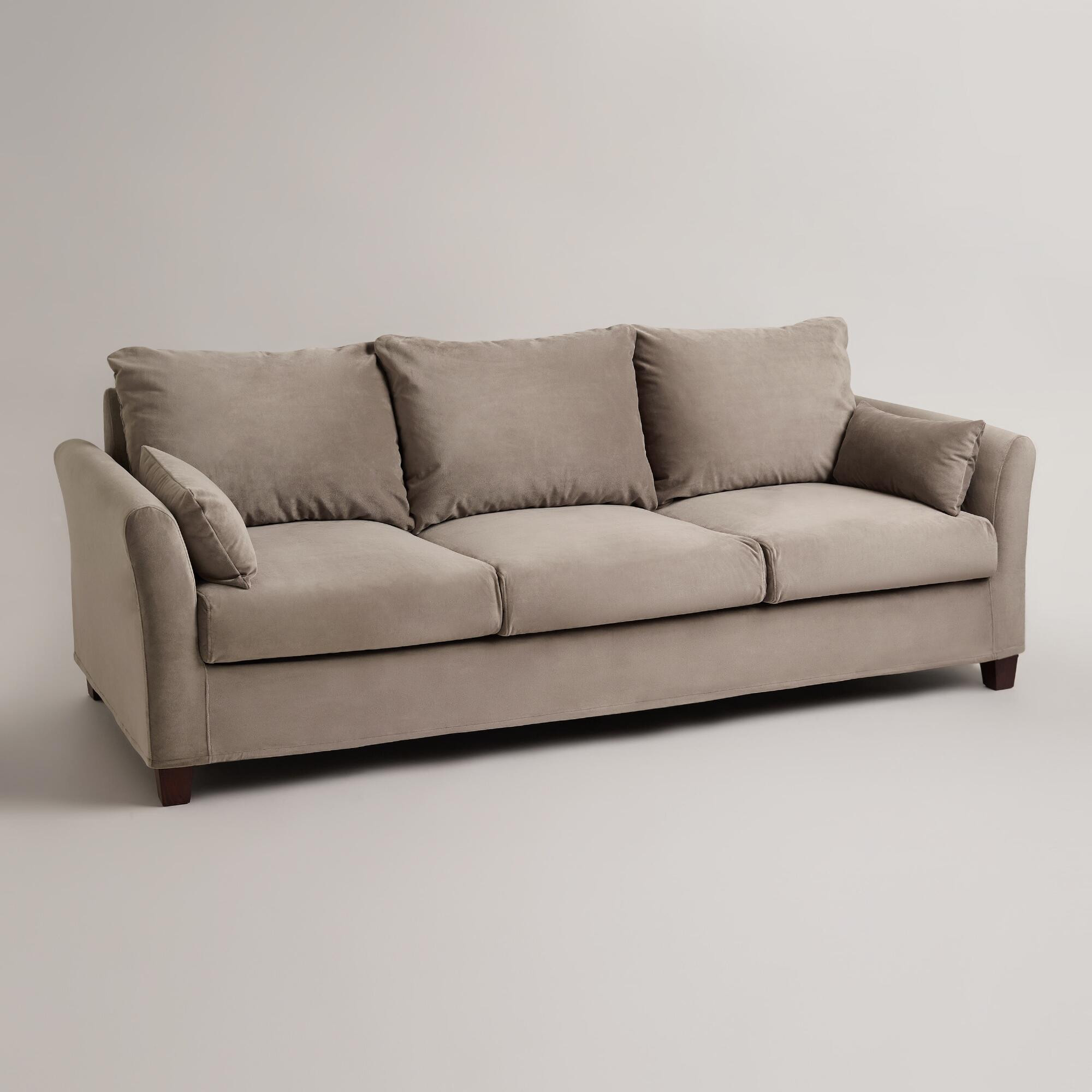 Best ideas about Grey Sofa Slipcover
. Save or Pin Gray Mink Velvet Luxe 3 Seat Sofa Slipcover Now.