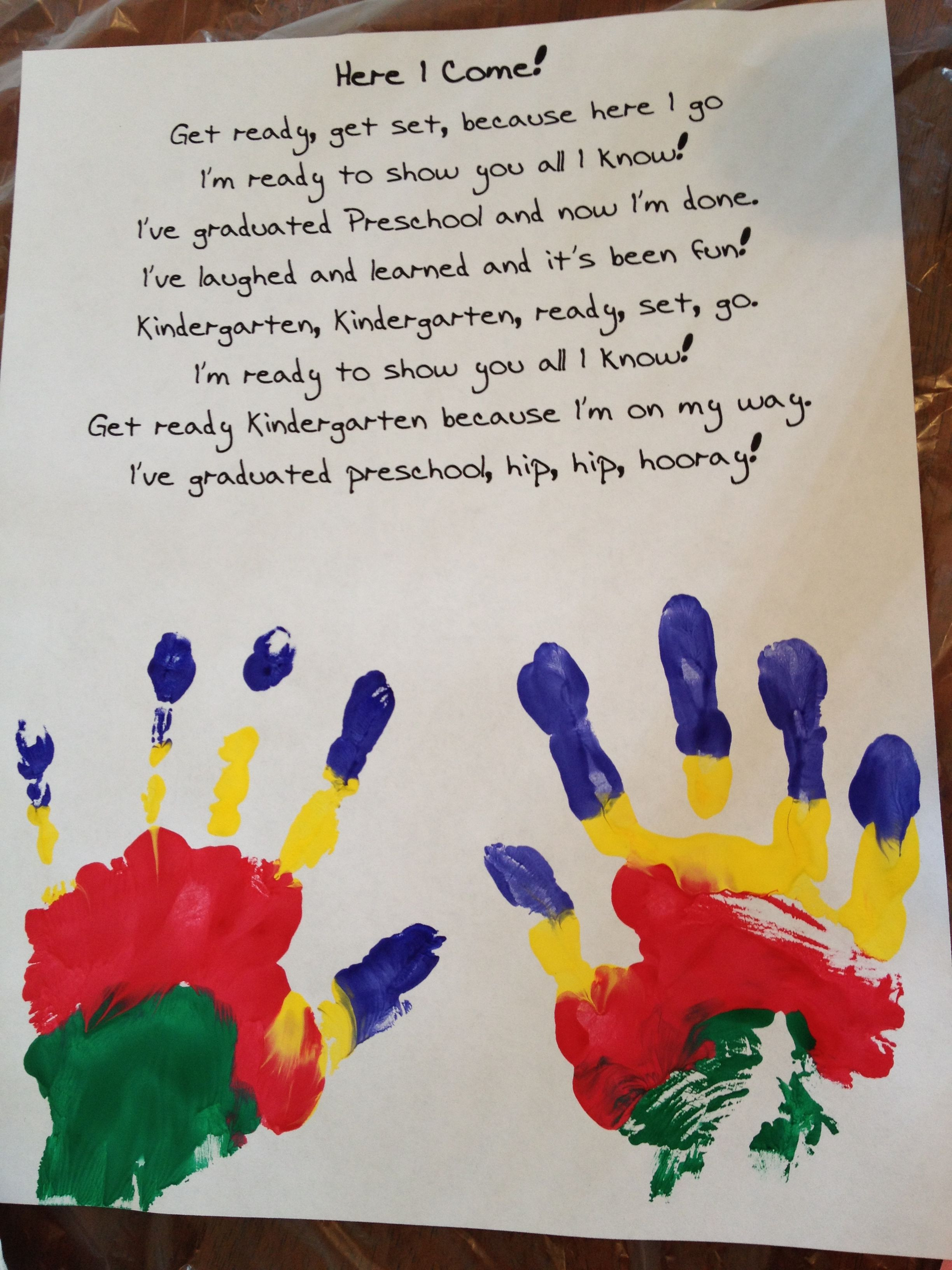 Best ideas about Handprint Crafts For Preschoolers
. Save or Pin Preschool graduation poem and handprints Now.