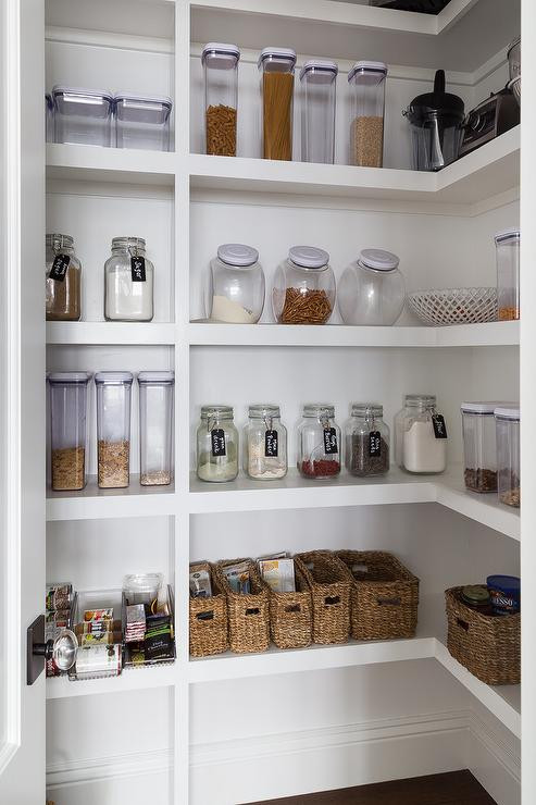 Best ideas about Kitchen Pantry Shelving
. Save or Pin U Shaped Pantry with Labeled Snack Jars and Gray Snack Now.