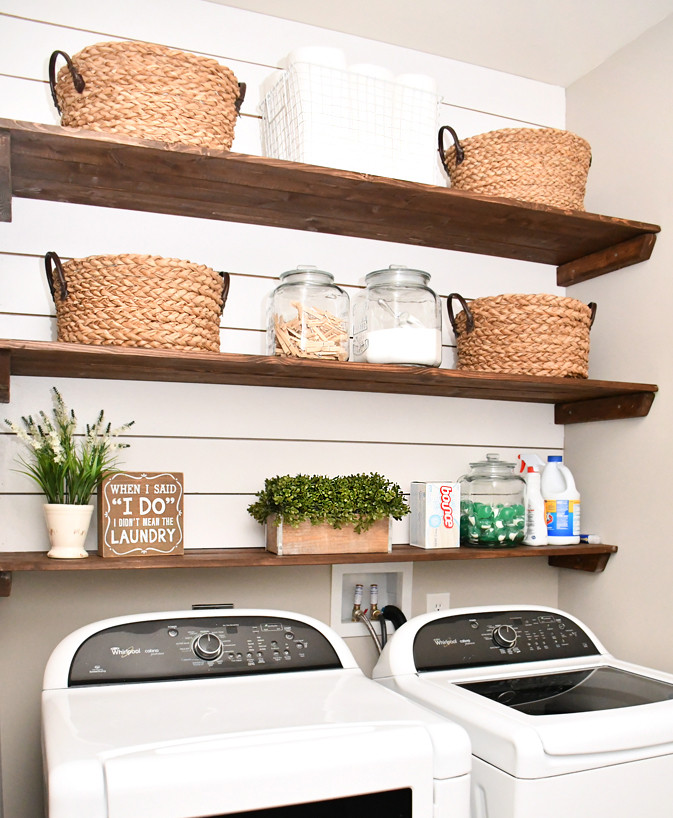 Best ideas about Laundry Room Shelf
. Save or Pin Laundry Room Shiplap and DIY Wood Shelves Easy Tutorial Now.