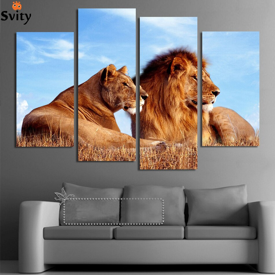 Best ideas about Lion In Your Living Room
. Save or Pin 4 Panels Lion King Abstract paintings on canvas Wall Now.