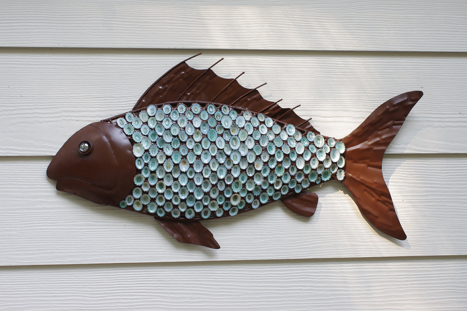 Best ideas about Metal Fish Wall Art
. Save or Pin Nautical Wall Decor Metal Fish with Aqua Limpet Shell Scales Now.