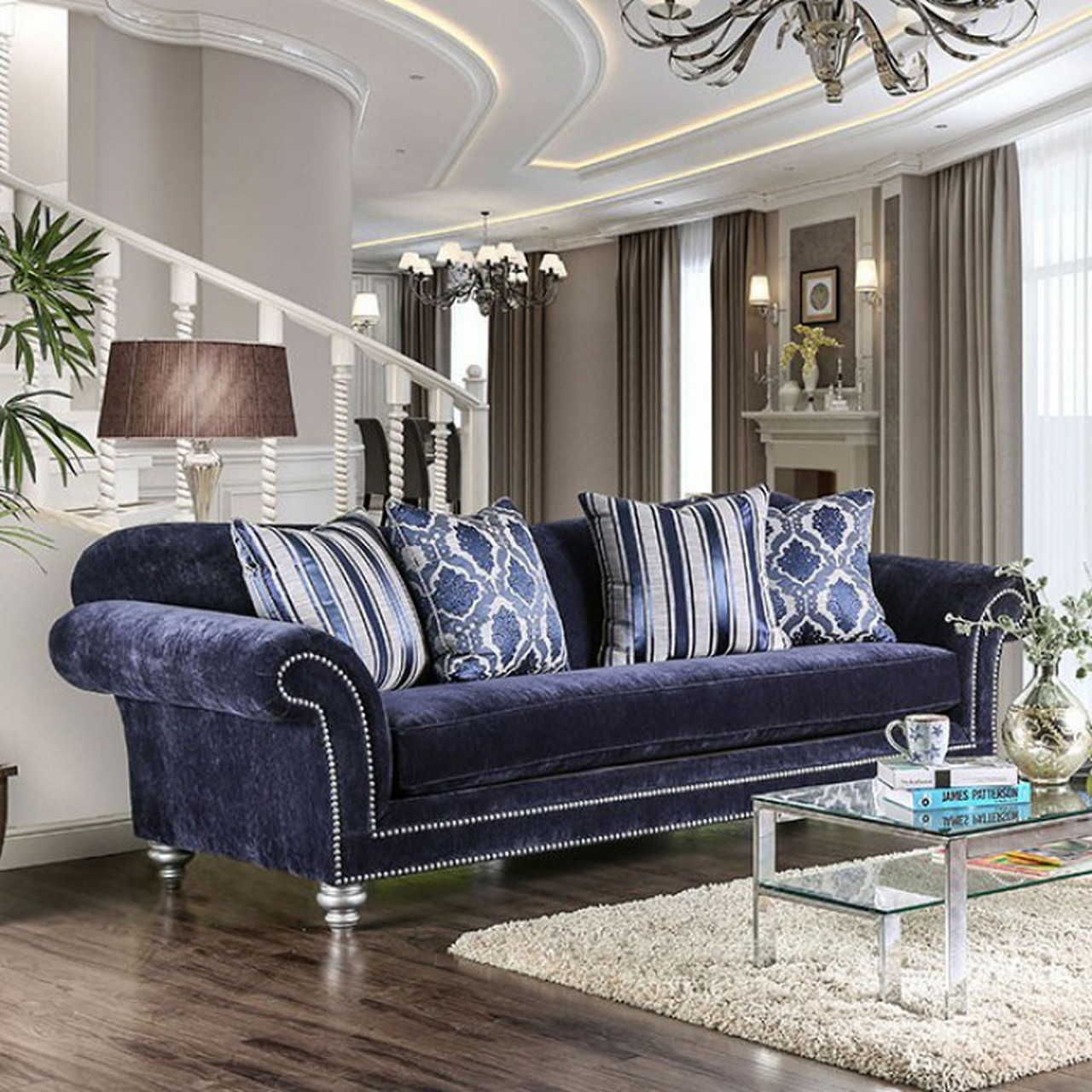 Best ideas about Navy Blue Sofa
. Save or Pin Eleanor Transitional Navy Blue Microfiber Sofa with Rolled Now.