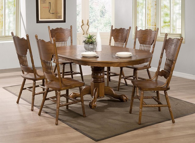 Best ideas about Oak Dining Room Set
. Save or Pin 7 PC Country Oak Wood Dining Room Set 24" Leaf Pedestal Now.