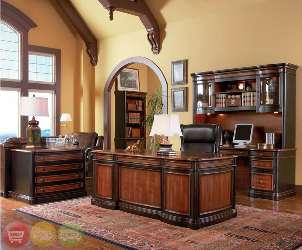 Best ideas about Office Furniture Sets
. Save or Pin Wood 3 piece Executive fice Desk Credenza & Hutch Now.