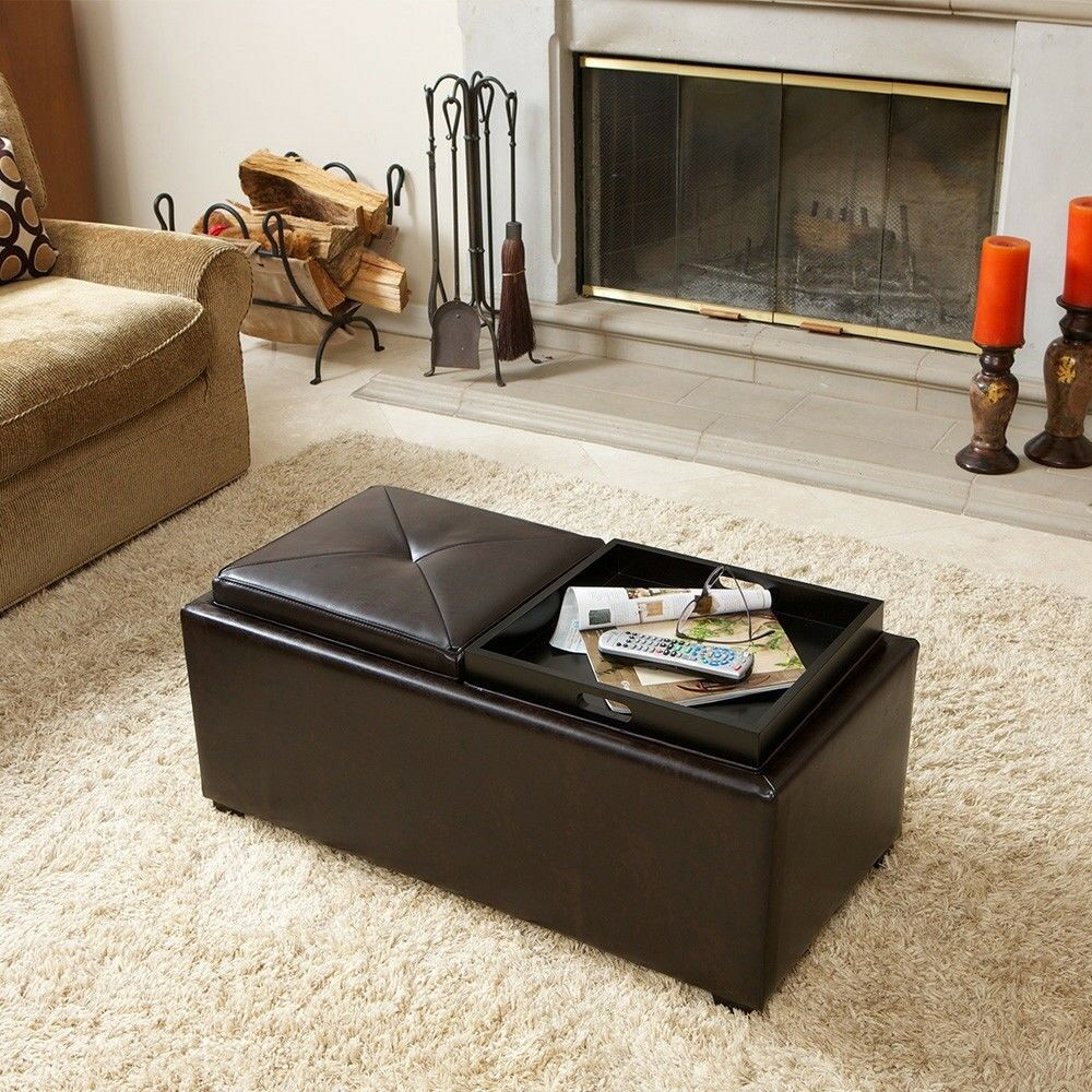 Best ideas about Ottoman Coffee Table
. Save or Pin 2 Tray Top Brown Leather Storage Ottoman Coffee Table Now.