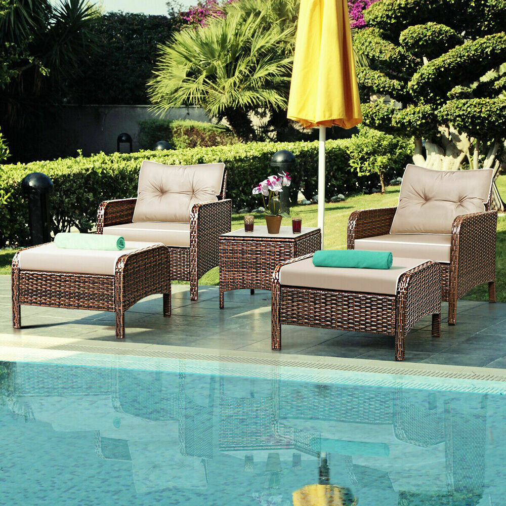 Best ideas about Out Door Patio Furniture
. Save or Pin 5 PCS Rattan Wicker Furniture Set Sofa Ottoman W Cushions Now.