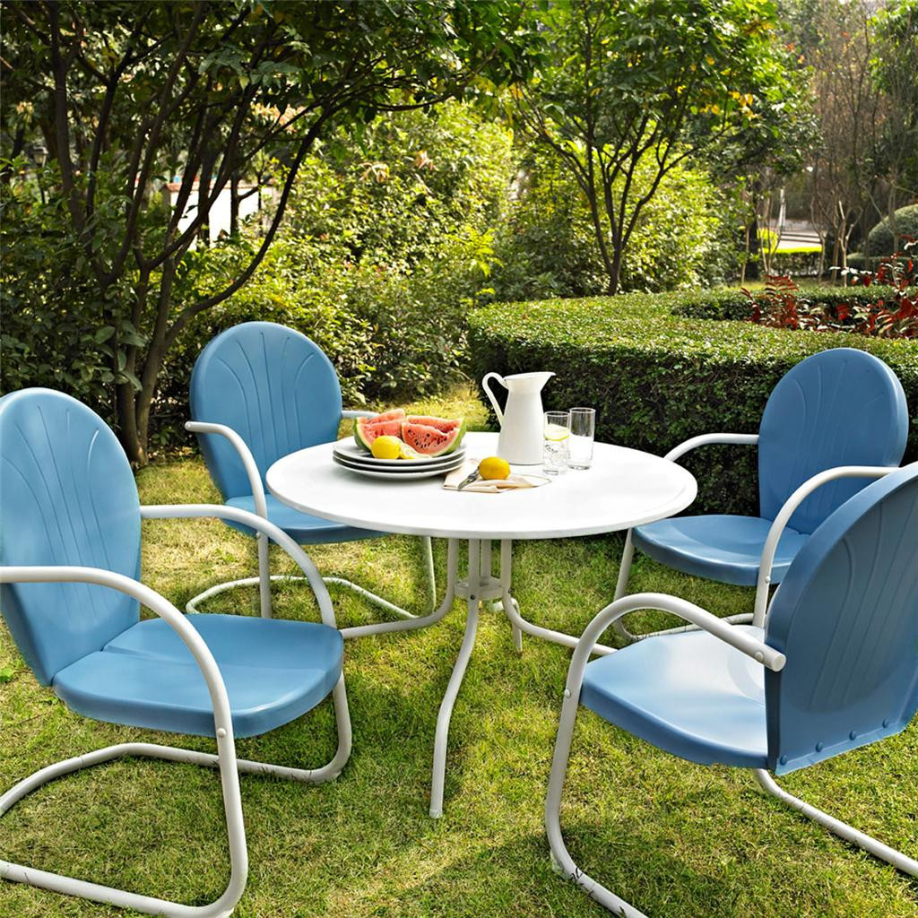 Best ideas about Outdoor Dining Furniture
. Save or Pin Blue White OUTDOOR METAL RETRO 5 PIECE DINING TABLE Now.