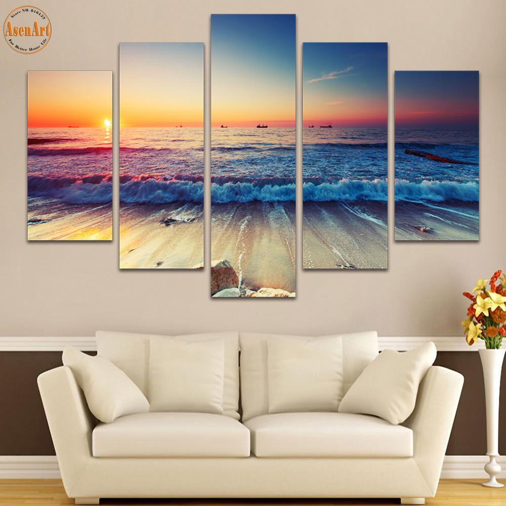 Best ideas about Panel Wall Art . Save or Pin 5 Panel Wall Art Seaside Landscape Painting Sunset Now.