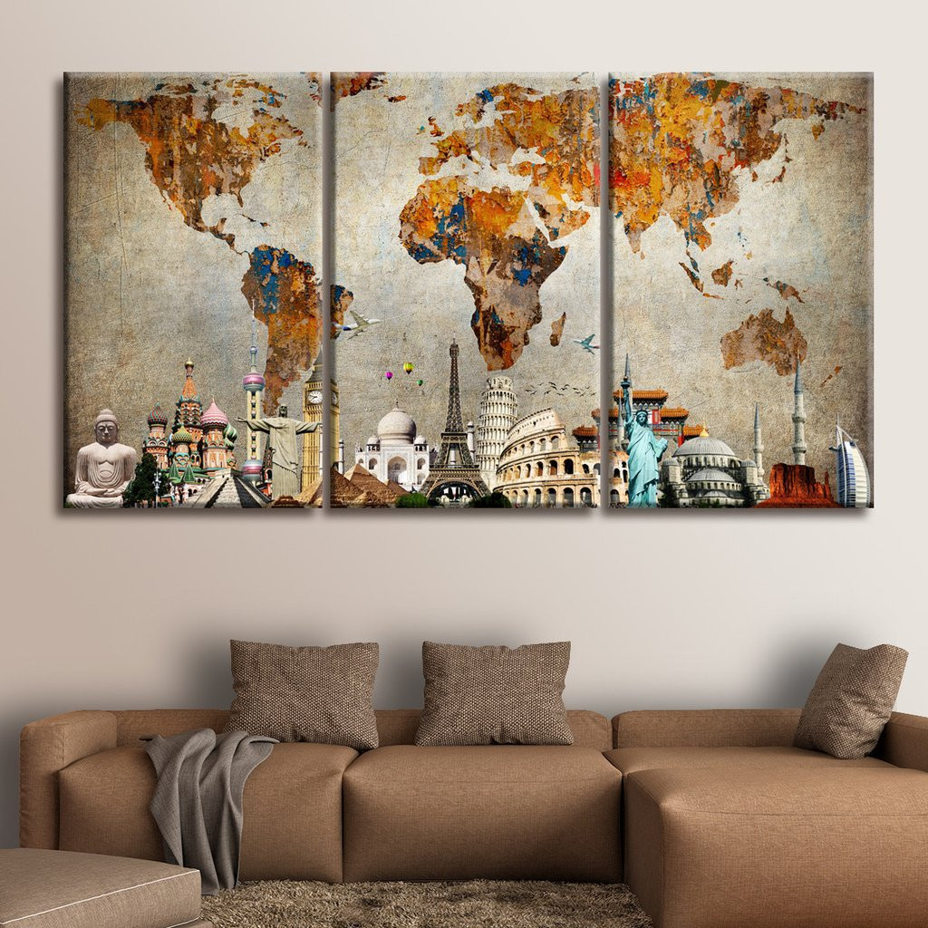 Best ideas about Panelled Wall Art . Save or Pin Colorful World Map Masterpiece Multi Panel Canvas Wall Art Now.