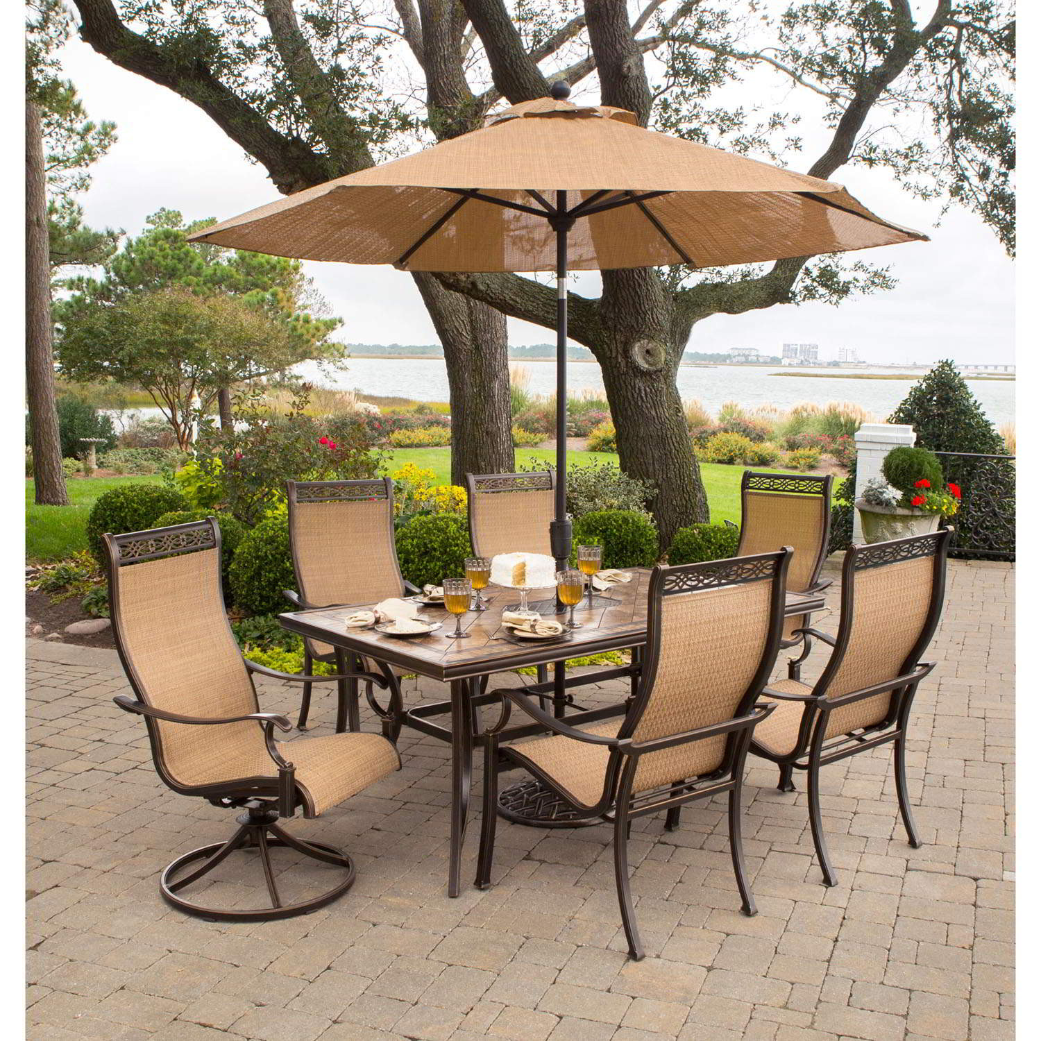 Best ideas about Patio Dining Sets With Umbrella
. Save or Pin Monaco 7 Piece Dining Set with 9 Ft Table Umbrella Now.