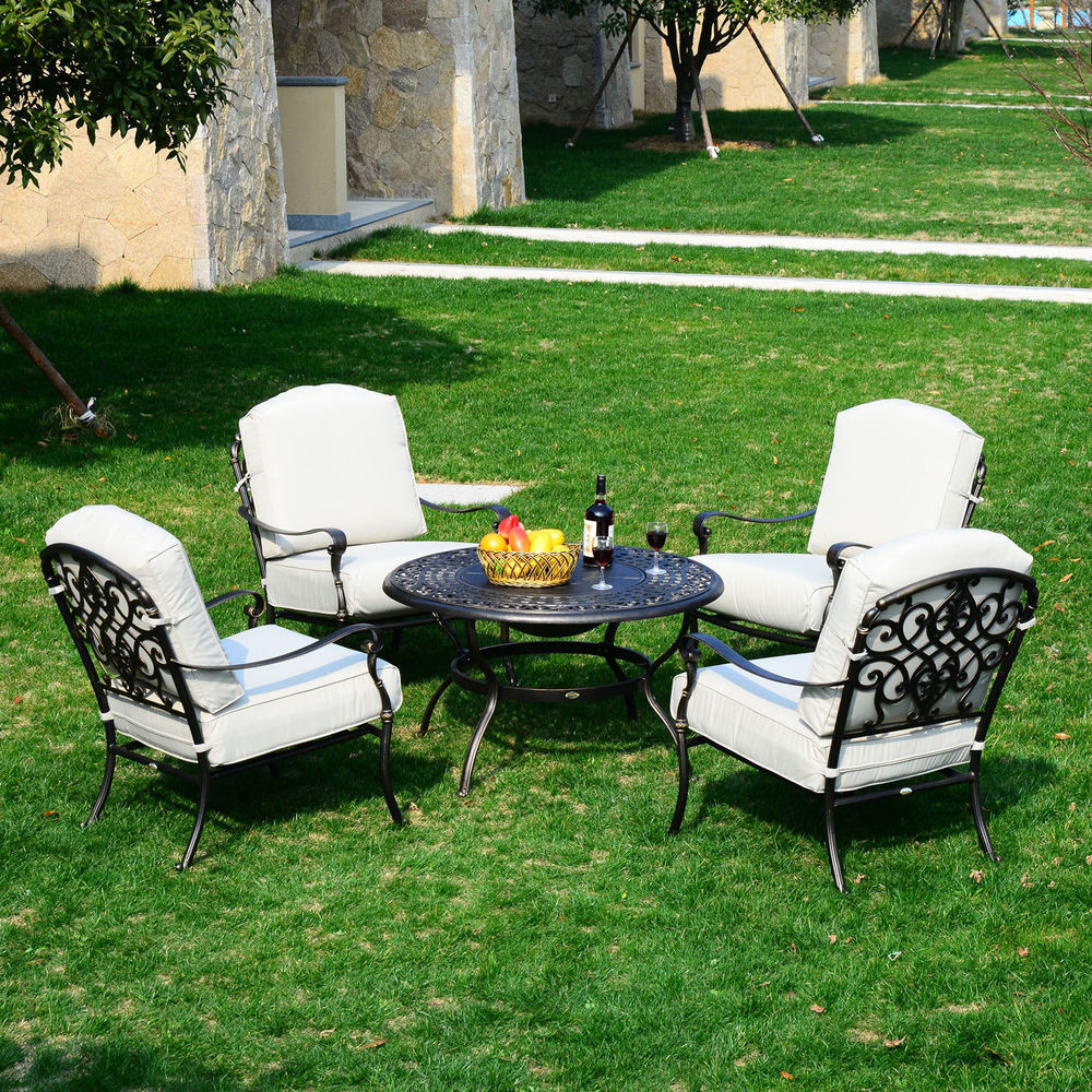 Best ideas about Patio Set With Fire Pit
. Save or Pin 5pc Outdoor Patio Furniture Set Cast Aluminum Fire Pit Now.