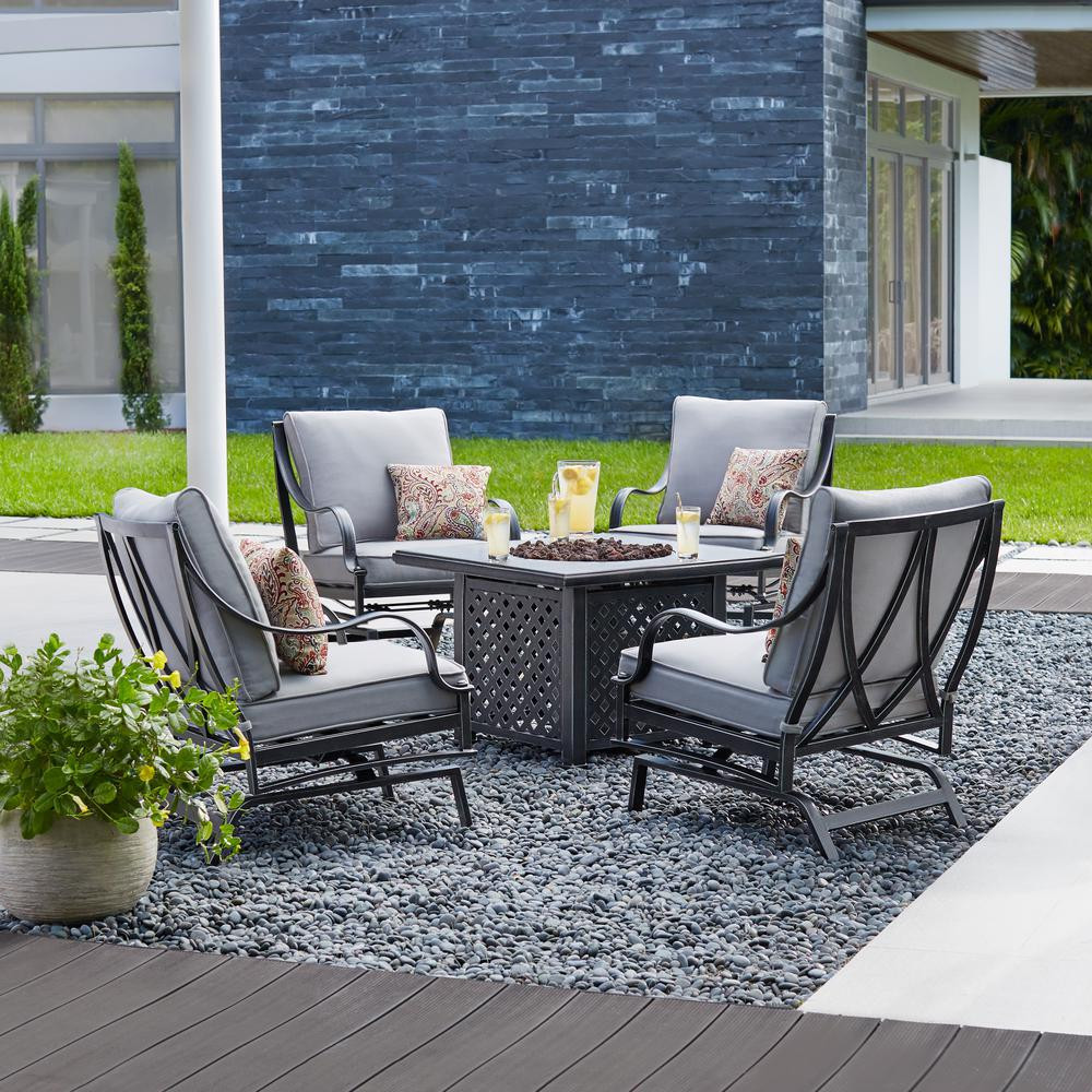 Best ideas about Patio Set With Fire Pit
. Save or Pin Hampton Bay Highland Point 5 Piece Aluminum and Steel Now.