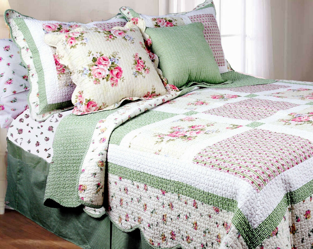 Best ideas about Pink Shabby Chic Bedding
. Save or Pin PINK ROSE King QUILT SET GREEN GINGHAM SHABBY Now.